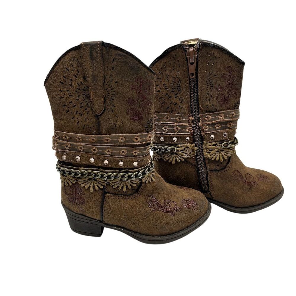 Paris Blues Toddler Girls' Brown Mid-Calf Cowgirl Boots Size 6 Western Style